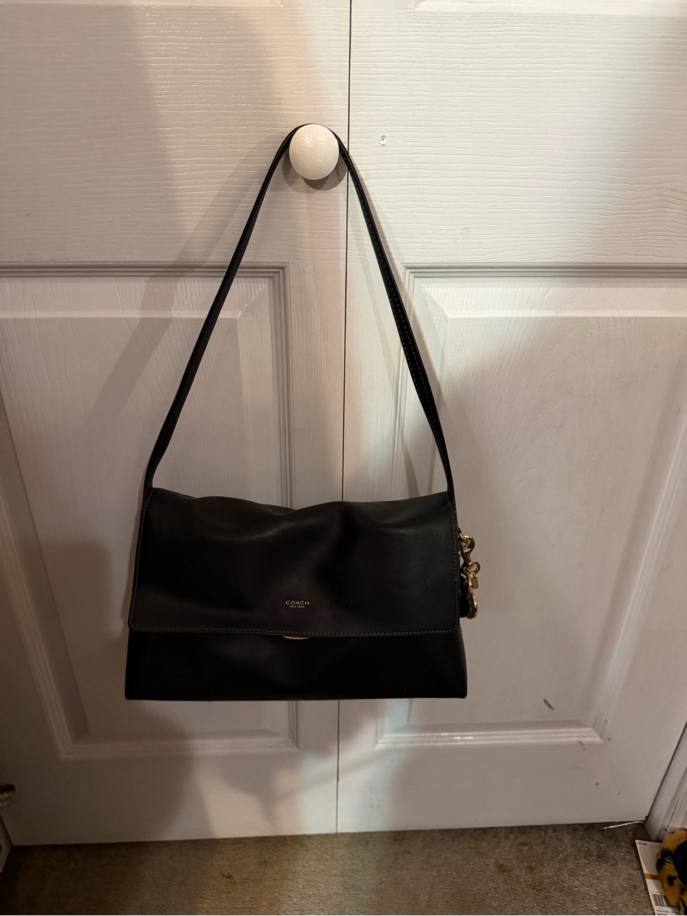 Coach Black Leather Shoulder Bag with Gold Hardware